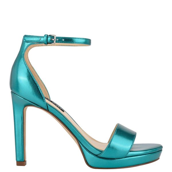 Nine West Edyn Ankle Strap Turquoise Heeled Sandals | Ireland 55Y60-2K43
